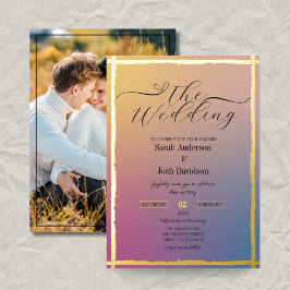 Modern Gold Foil Ombre Wedding Foto Einladung