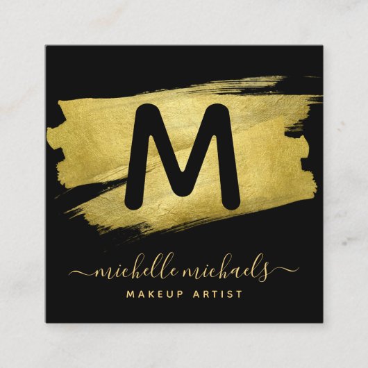 Modern Gold Foil Paint Makeup Salon Black Quadratische Visitenkarte (Vorderseite)