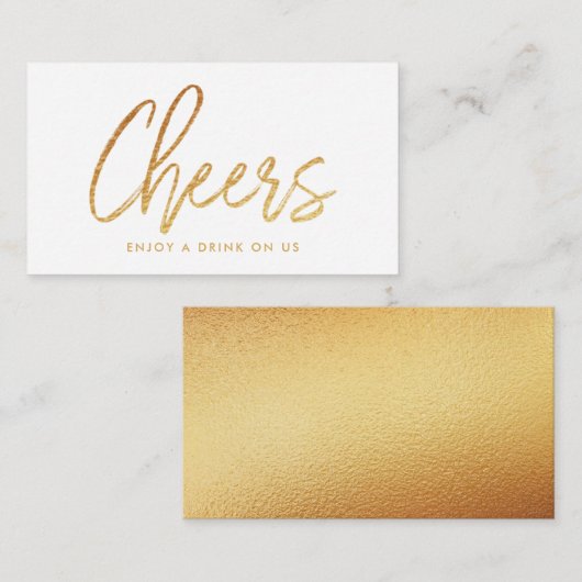 Modern Gold Foil Script "Cheers" Drink Ticket Begleitkarte (Vorne/Hinten)