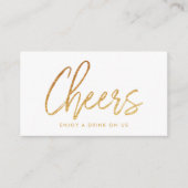 Modern Gold Foil Script "Cheers" Drink Ticket Begleitkarte (Vorderseite)