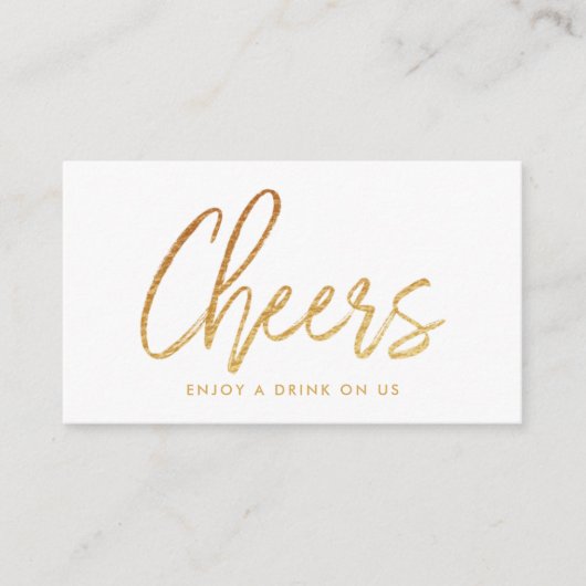 Modern Gold Foil Script "Cheers" Drink Ticket Begleitkarte (Vorderseite)