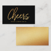 Modern Gold Foil Script "Cheers" Drink Ticket Begleitkarte (Vorne/Hinten)