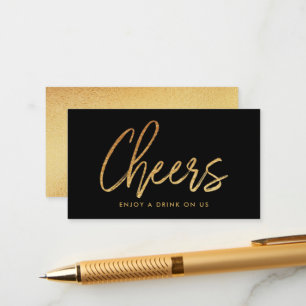 Modern Gold Foil Script "Cheers" Drink Ticket Begleitkarte