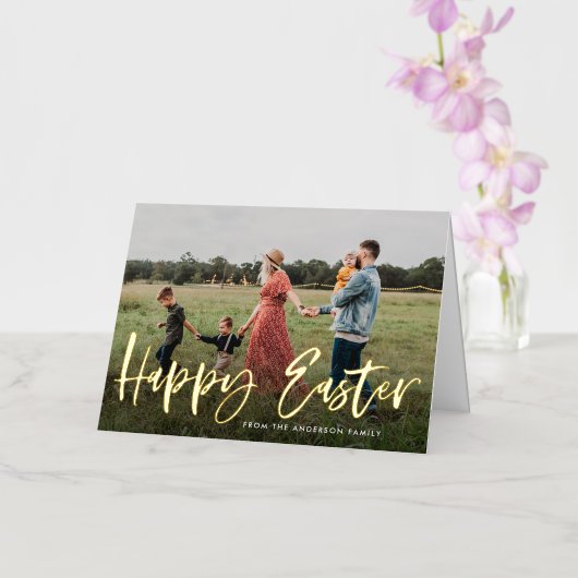 Modern Gold Foil Script Foto Happy Oaster Card (Orchidee)