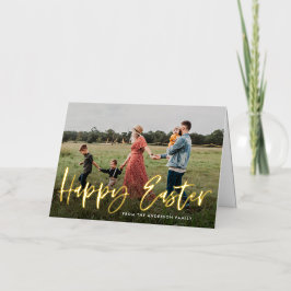 Modern Gold Foil Script Foto Happy Oaster Card