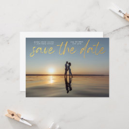 Modern Gold Foil Script QR Code Save the Date Einladung