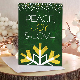 Modern Gold Foil Snowflake Peace Joy Liebe Green Feiertagskarte