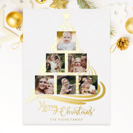 Modern Gold Foil Weihnachtsbaum Familie Multiphoto Folien Feiertagskarte