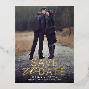 Modern Gold Folay Overlay Vollständiges Foto Save  Folie Einladungspostkarte