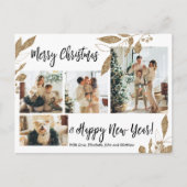 Modern Gold Foliage 4 Foto Collage Weihnachtspost Postkarte (Vorderseite)