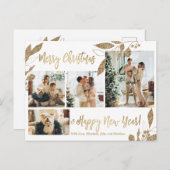 Modern Gold Foliage 4 FotoCollage Weihnachten Postkarte (Vorne/Hinten)