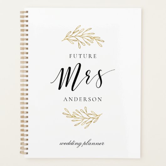 Modern Gold Foliage Future Mrs. Wedding Planer (Vorderseite)
