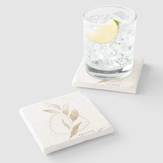 Modern Gold Form Botanischer Leaf Bridesmaid Steinuntersetzer (Seitenansicht)