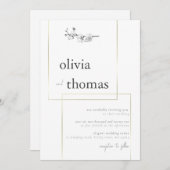 Modern Gold Frame Boho Schwarz-weiß Orchid Wedding Einladung (Vorne/Hinten)