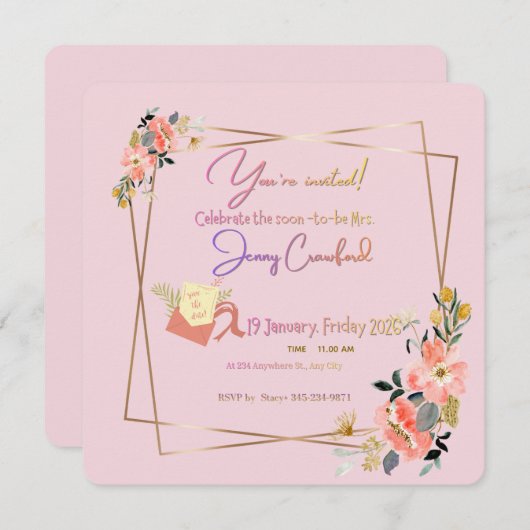 Modern Gold Frame | Custom Bride-to-Be Invite Save The Date (Vorne/Hinten)