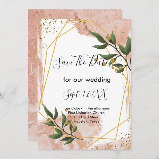 Modern Gold Frame Elfenbeingrün Save the Date Einladung (Vorne/Hinten)