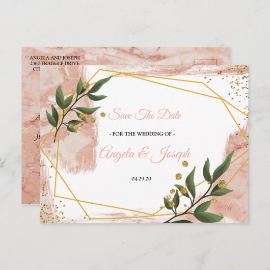 Modern Gold Frame Elfenbeingrün Save the Date Postkarte (Vorne/Hinten)