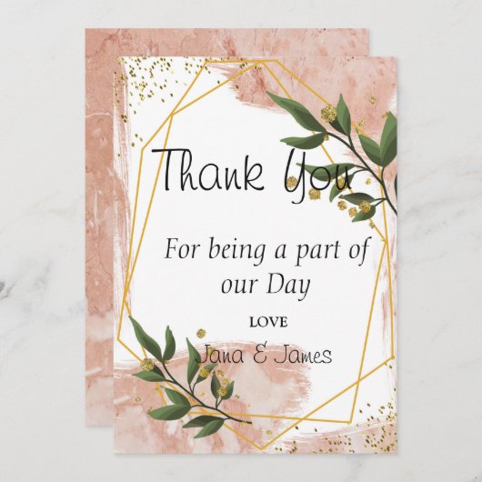 Modern Gold Frame Ivory Green Floral vielen Dank Einladung (Vorne/Hinten)