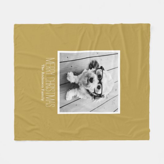 Modern Gold Frohe Weihnachten Ein Foto Fleecedecke (Vorderseite (Horizontal))