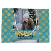 Modern Gold Frohe Weihnachten Foto Große Geschenkt Geschenktüte (Rückseite)