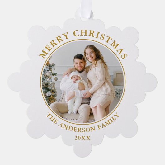 Modern Gold Frohe Weihnachten Foto Ornament Karte (Vorderseite)