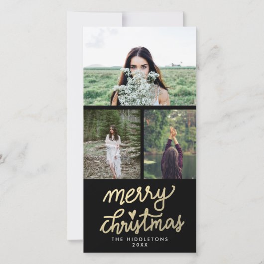 Modern Gold Frohe Weihnachten Handschriftlich (Vorderseite)