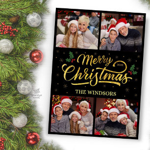 Modern Gold Frohe Weihnachts Foto Card Collage Feiertagskarte