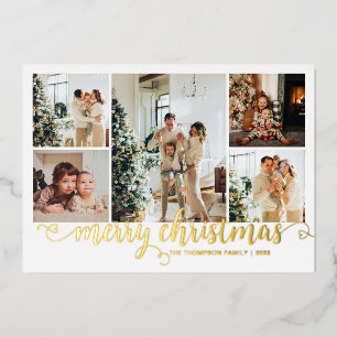 Modern Gold Frohe Weihnachts-Herz-Script 5 Foto Folien Feiertagskarte