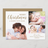 Modern Gold Frohe Weihnachtsfoto Collage Feiertagskarte (Vorne/Hinten)