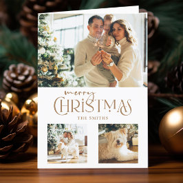 Modern Gold Frohe Weihnachtstypografie 3-Foto Feiertagskarte