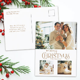 Modern Gold Frohe Weihnachtstypografie 3-Foto Feiertagspostkarte