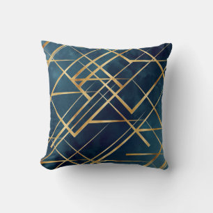 Modern Gold Geometric Blue Design Kissen