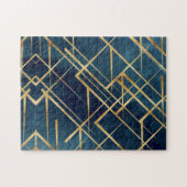Modern Gold Geometric Blue Design Puzzle (Horizontal)
