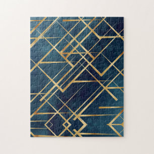 Modern Gold Geometric Blue Design Puzzle