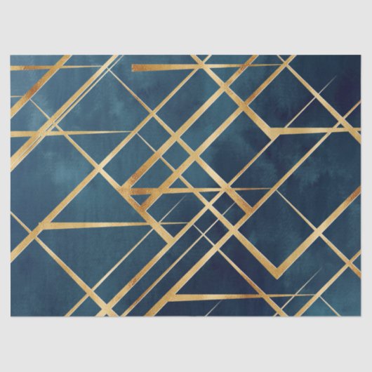 Modern Gold Geometric Blue Design Seidenpapier (Vorderseite)