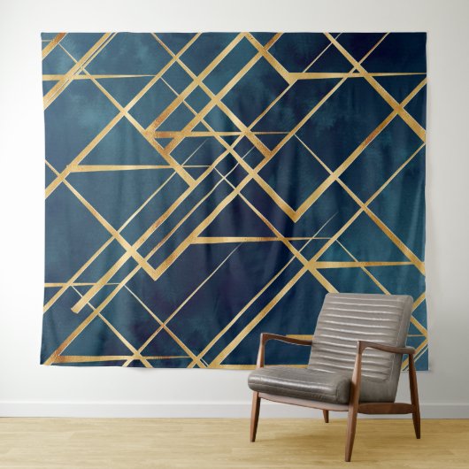 Modern Gold Geometric Blue Design Wandteppich (Beispiel (Horizontal))