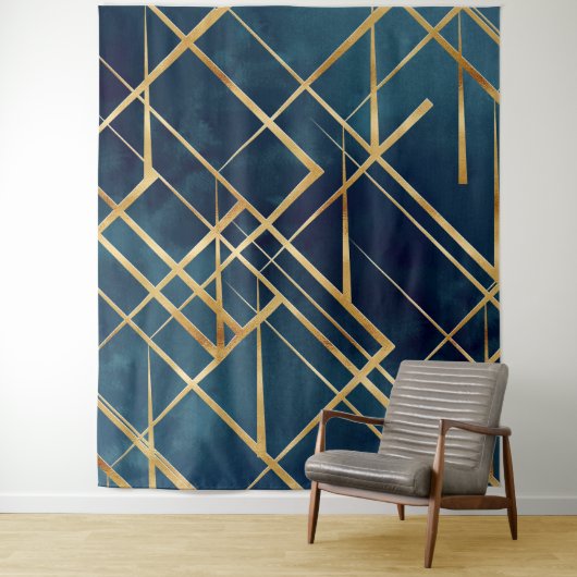 Modern Gold Geometric Blue Design Wandteppich (Beispiel)