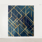 Modern Gold Geometric Blue Design Wandteppich (Vorderseite)