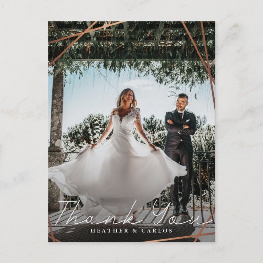 Modern Gold Geometric Wedding Vielen Dank Postkarte (Vorderseite)