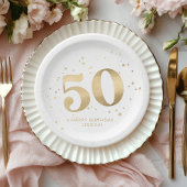 Modern Gold Glitter 50th Fifty Birthday Pappteller
