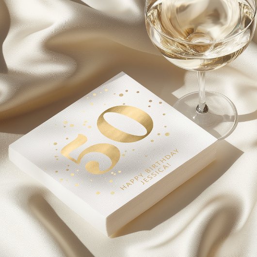 Modern Gold Glitter 50th Fifty Birthday Serviette
