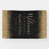 Modern Gold Glitter Black Wedding Welcome Banner (Horizontal)