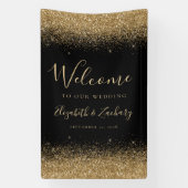 Modern Gold Glitter Black Wedding Welcome Banner (Vertikal)