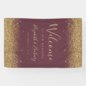 Modern Gold Glitter Dark Burgundy Wedding Welcome Banner (Horizontal)