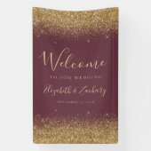 Modern Gold Glitter Dark Burgundy Wedding Welcome Banner (Vertikal)