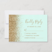 Modern Gold Glitter Mint Green Wedding RSVP Karte (Vorderseite)