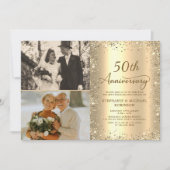 Modern Gold Glitter Photo 50th Wedding Anniversary Einladung (Vorderseite)