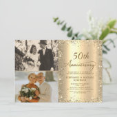 Modern Gold Glitter Photo 50th Wedding Anniversary Einladung (Stehend Vorderseite)
