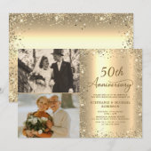 Modern Gold Glitter Photo 50th Wedding Anniversary Einladung (Vorne/Hinten)