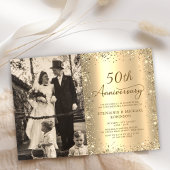Modern Gold Glitter Photo 50th Wedding Anniversary Einladung